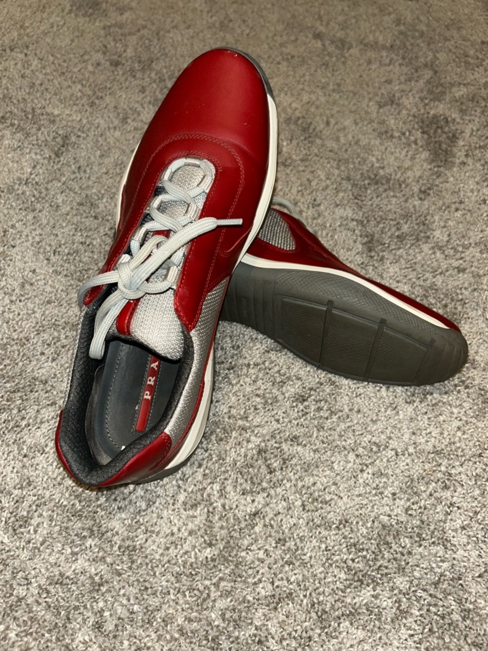 Prada Men’s Red and Gray Lace-Up Sneakers - Picture 3 of 4